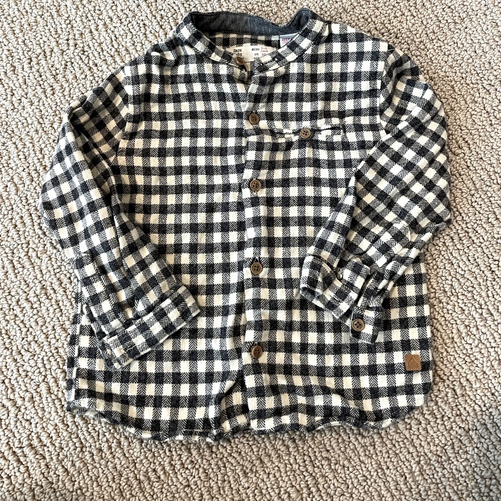 Zara cotton black check button down shirt